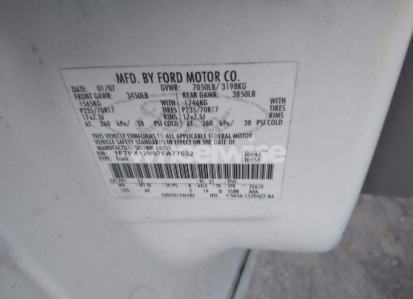 Photo 9 of 2007 Ford F-150 LARIAT/STX/XL/XLT (VIN 1FTPX12V97FA77692)