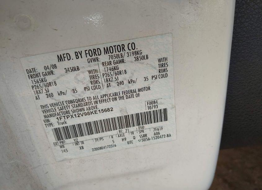 Photo 9 of 2008 Ford F-150 LARIAT/XL/XLT (VIN 1FTPX12V98KE15682)