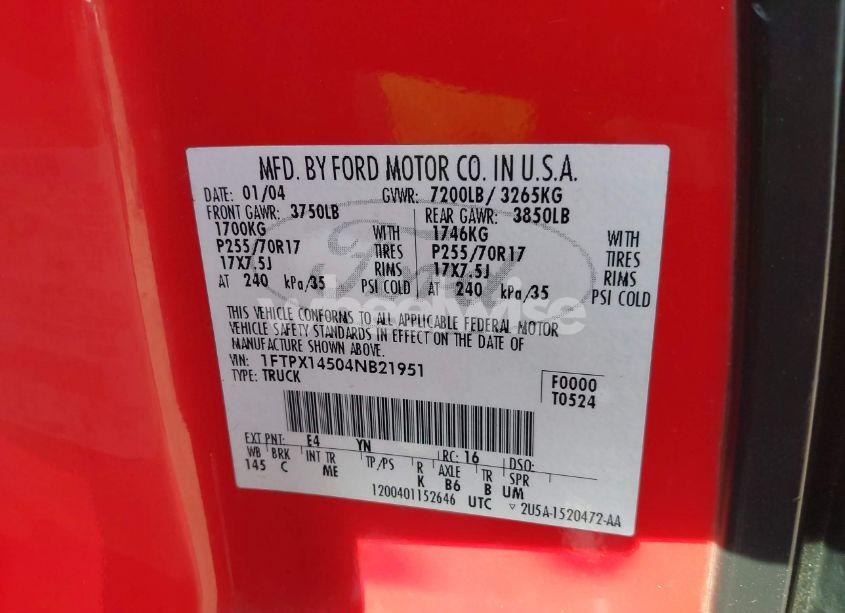 Photo 9 of 2004 Ford F-150 FX4/LARIAT/XL/XLT (VIN 1FTPX14504NB21951)