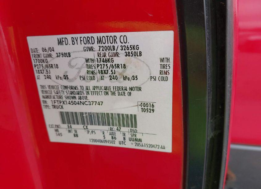 Photo 9 of 2004 Ford F-150 FX4/LARIAT/XL/XLT (VIN 1FTPX14504NC37747)