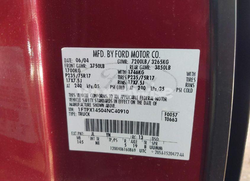 Photo 9 of 2004 Ford F-150 FX4/LARIAT/XL/XLT (VIN 1FTPX14504NC40910)