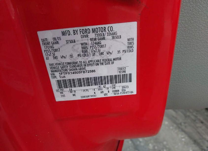 Photo 9 of 2005 Ford F-150 FX4/LARIAT/XL/XLT (VIN 1FTPX14505FB72586)