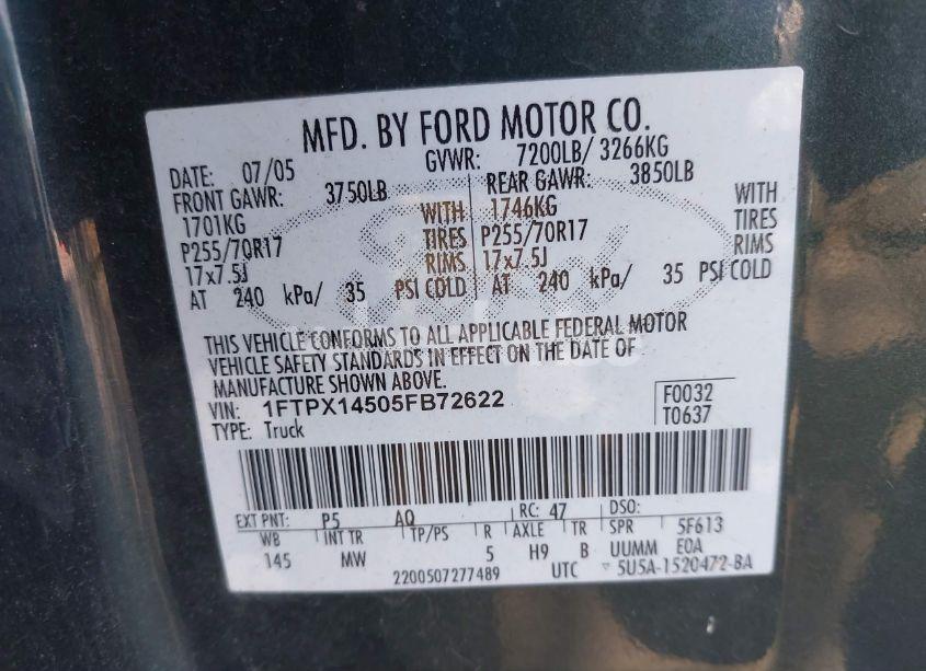Photo 9 of 2005 Ford F-150 FX4/LARIAT/XL/XLT (VIN 1FTPX14505FB72622)