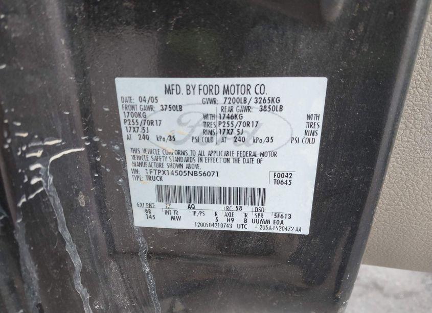 Photo 9 of 2005 Ford F-150 FX4/LARIAT/XL/XLT (VIN 1FTPX14505NB56071)