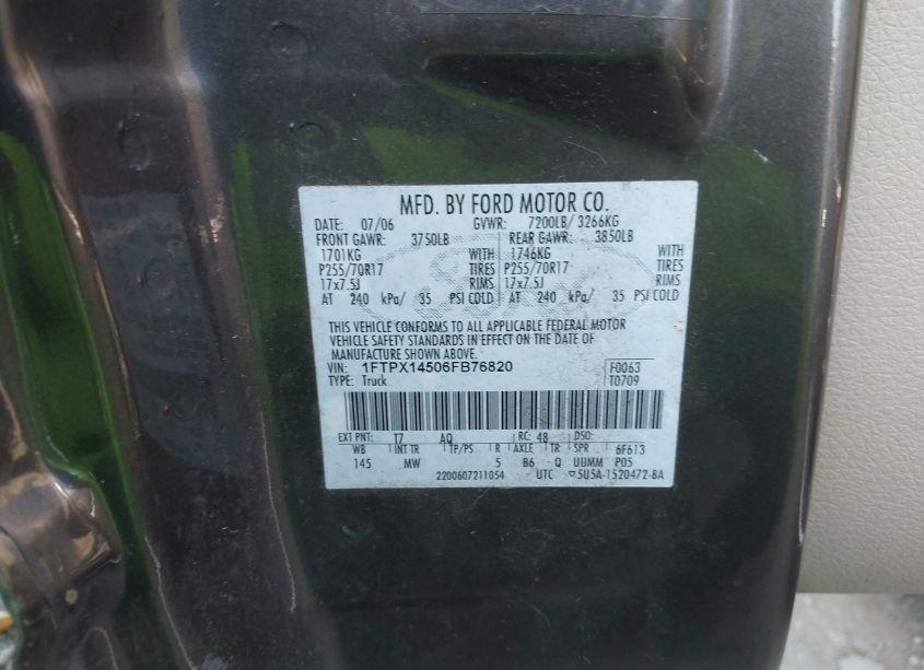 Photo 9 of 2006 Ford F-150 FX4/LARIAT/XL/XLT (VIN 1FTPX14506FB76820)