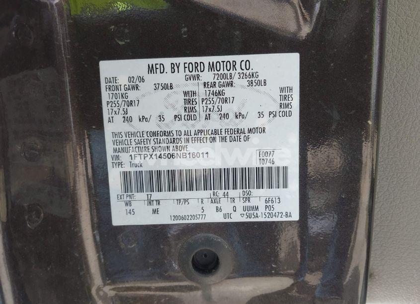 Photo 9 of 2006 Ford F-150 FX4/LARIAT/XL/XLT (VIN 1FTPX14506NB16011)