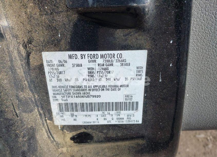 Photo 9 of 2006 Ford F-150 FX4/LARIAT/XL/XLT (VIN 1FTPX14506NB79920)