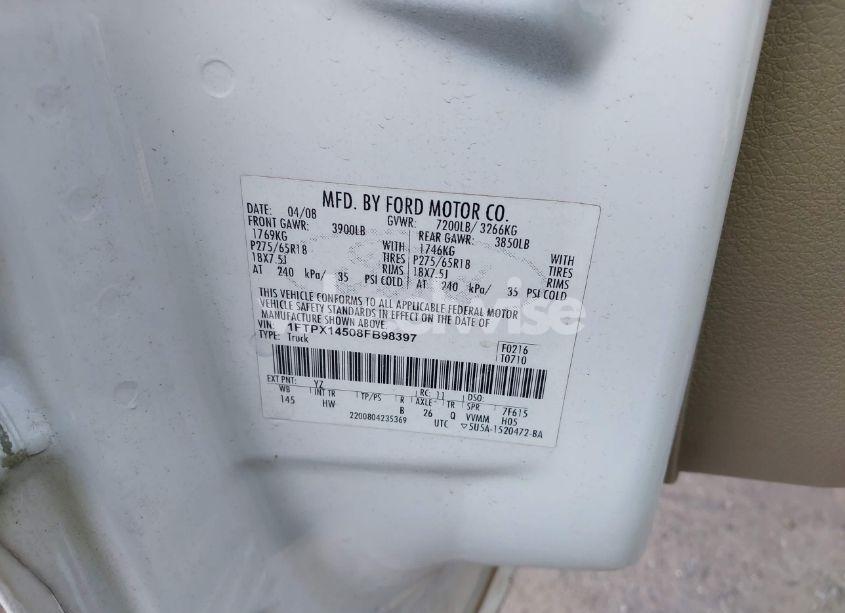 Photo 9 of 2008 Ford F-150 LARIAT (VIN 1FTPX14508FB98397)