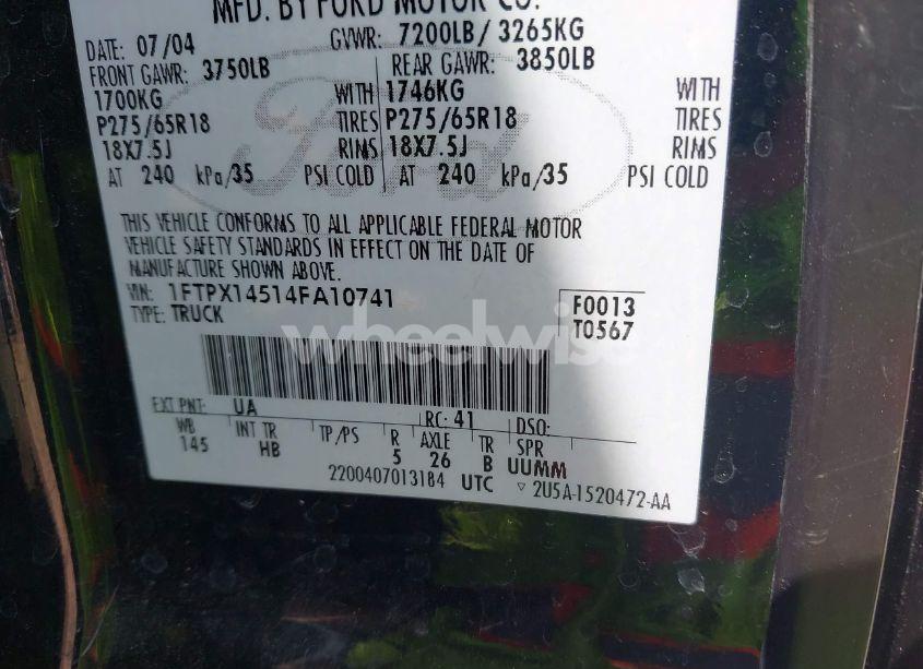 Photo 9 of 2004 Ford F-150 FX4/LARIAT/XL/XLT (VIN 1FTPX14514FA10741)