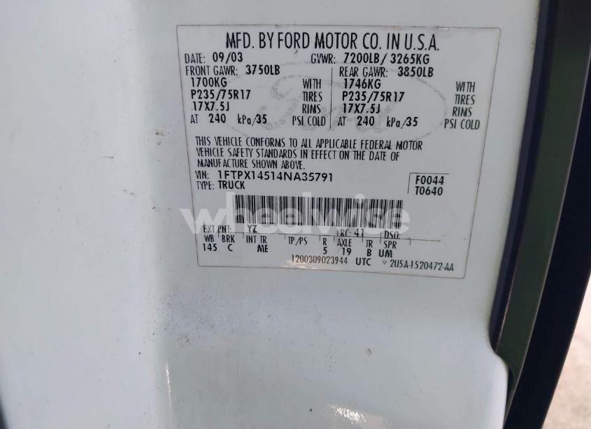 Photo 9 of 2004 Ford F-150 FX4/LARIAT/XL/XLT (VIN 1FTPX14514NA35791)