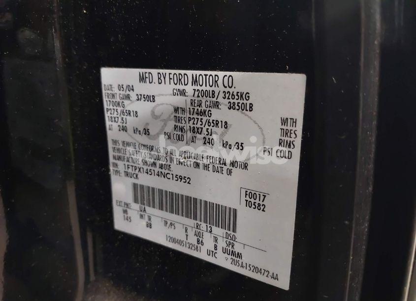 Photo 9 of 2004 Ford F-150 FX4/LARIAT/XL/XLT (VIN 1FTPX14514NC15952)