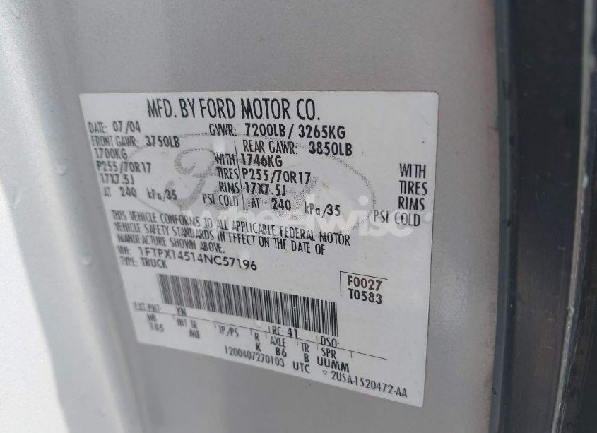 Photo 9 of 2004 Ford F-150 FX4/LARIAT/XL/XLT (VIN 1FTPX14514NC57196)