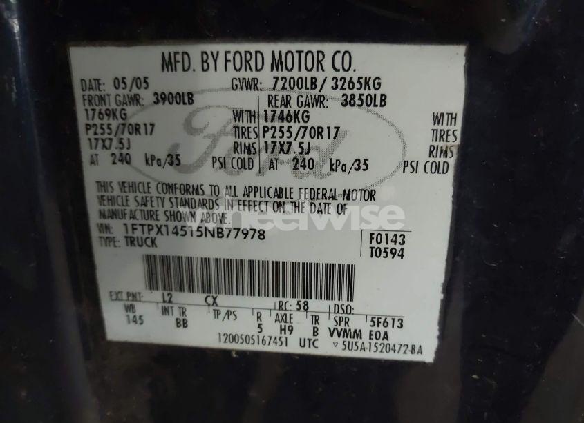 Photo 9 of 2005 Ford F-150 FX4/LARIAT/XL/XLT (VIN 1FTPX14515NB77978)