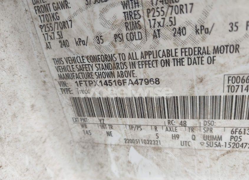 Photo 9 of 2006 Ford F-150 FX4/LARIAT/XL/XLT (VIN 1FTPX14516FA47968)