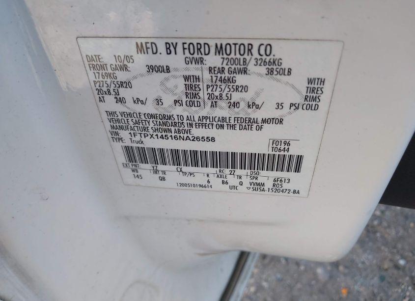 Photo 9 of 2006 Ford F-150 FX4/LARIAT/XL/XLT (VIN 1FTPX14516NA26558)