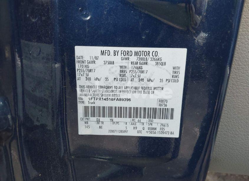 Photo 9 of 2008 Ford F-150 FX4/LARIAT/XL/XLT (VIN 1FTPX14518FA89396)