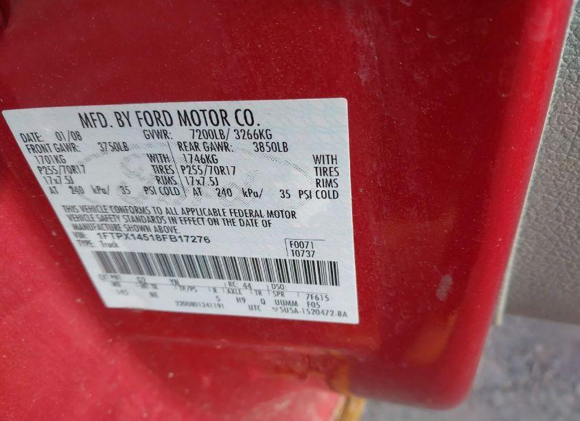 Photo 9 of 2008 Ford F-150 FX4/LARIAT/XL/XLT (VIN 1FTPX14518FB17276)