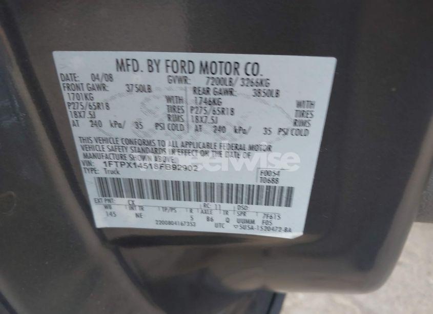 Photo 9 of 2008 Ford F-150 FX4/LARIAT/XL/XLT (VIN 1FTPX14518FB92902)