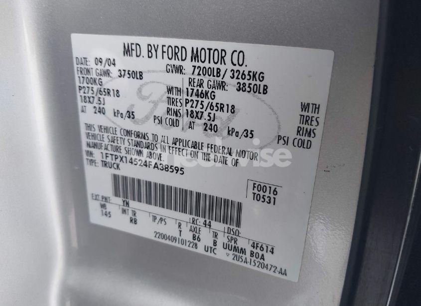 Photo 9 of 2004 Ford F-150 FX4/LARIAT/XL/XLT (VIN 1FTPX14524FA38595)