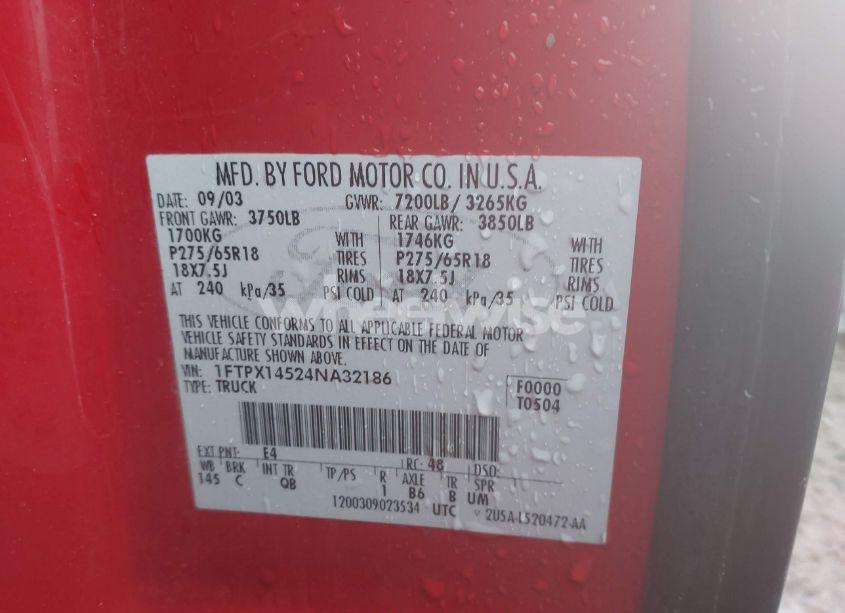 Photo 9 of 2004 Ford F-150 FX4/LARIAT/XL/XLT (VIN 1FTPX14524NA32186)