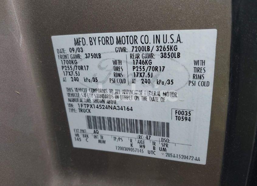 Photo 9 of 2004 Ford F-150 FX4/LARIAT/XL/XLT (VIN 1FTPX14524NA34164)