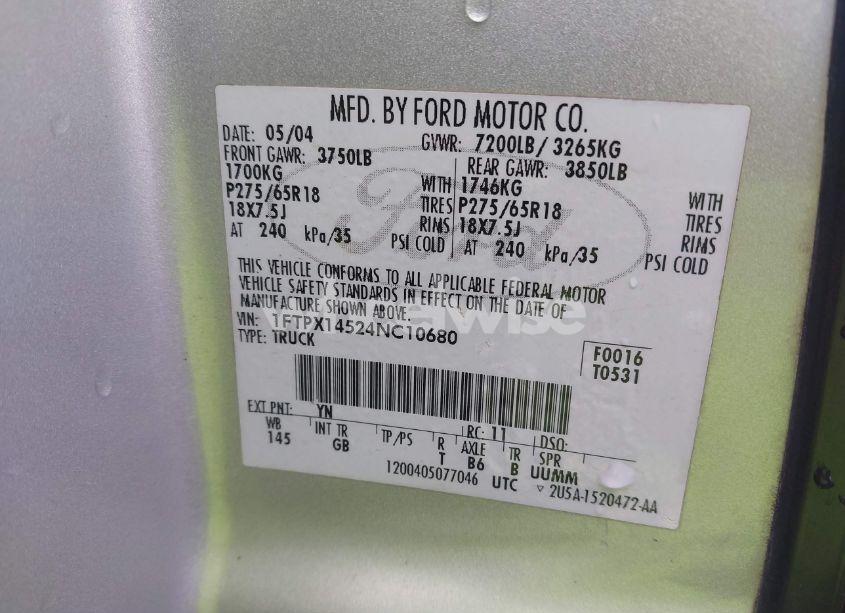 Photo 9 of 2004 Ford F-150 FX4/LARIAT/XL/XLT (VIN 1FTPX14524NC10680)