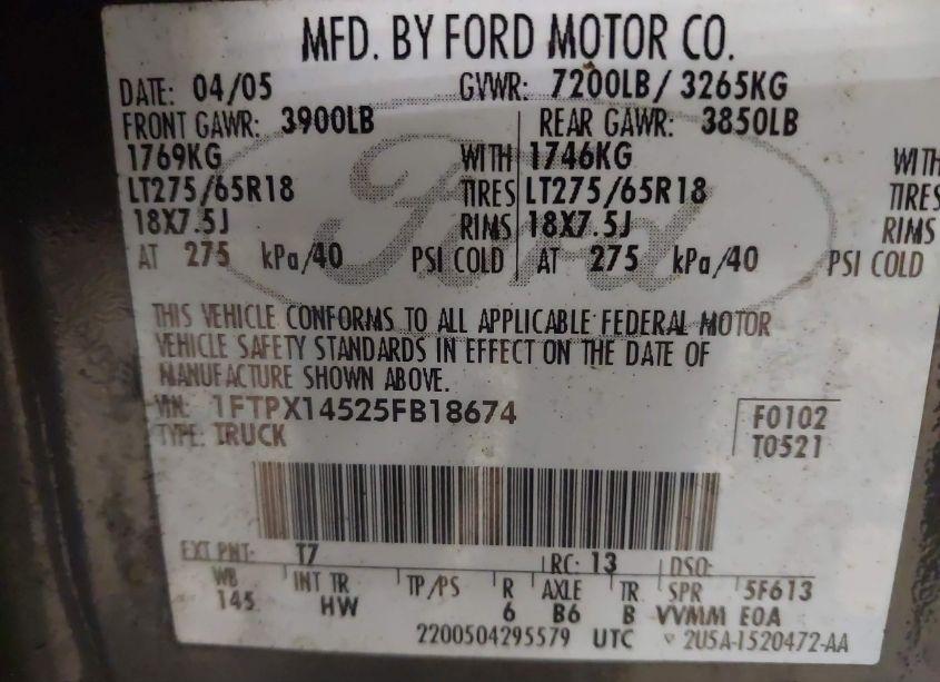 Photo 9 of 2005 Ford F-150 FX4/LARIAT/XL/XLT (VIN 1FTPX14525FB18674)