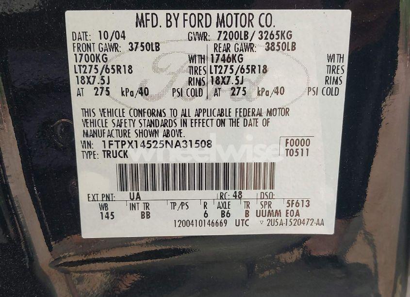 Photo 9 of 2005 Ford F-150 FX4/LARIAT/XL/XLT (VIN 1FTPX14525NA31508)