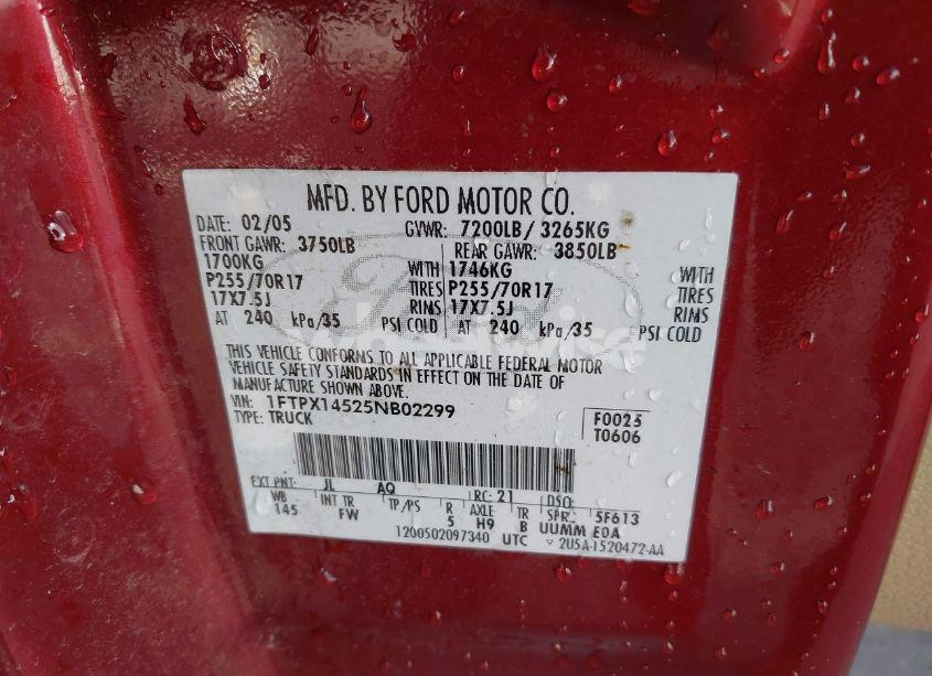 Photo 9 of 2005 Ford F-150 FX4/LARIAT/XL/XLT (VIN 1FTPX14525NB02299)