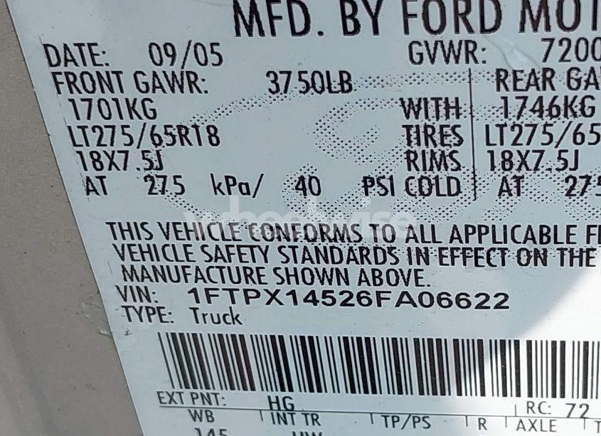 Photo 9 of 2006 Ford F-150 FX4/LARIAT/XL/XLT (VIN 1FTPX14526FA06622)