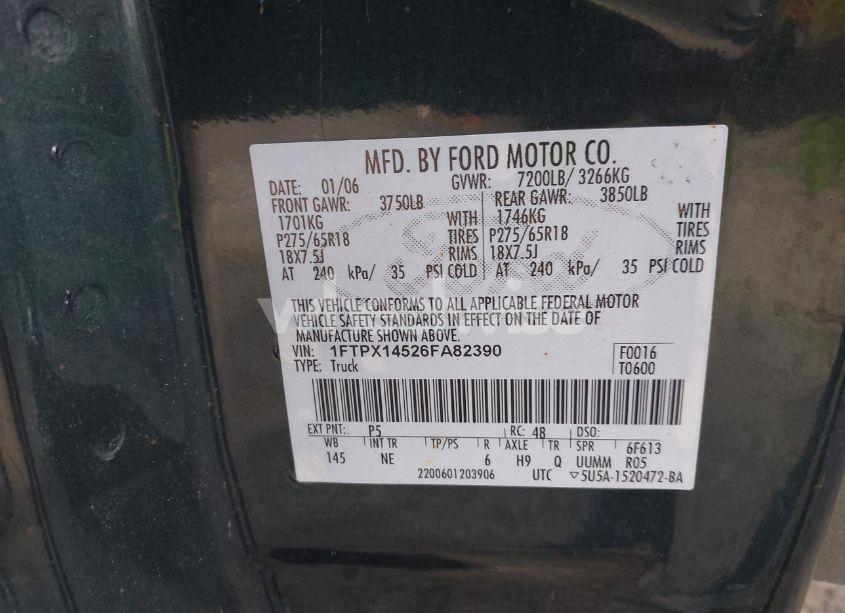 Photo 9 of 2006 Ford F-150 FX4/LARIAT/XL/XLT (VIN 1FTPX14526FA82390)