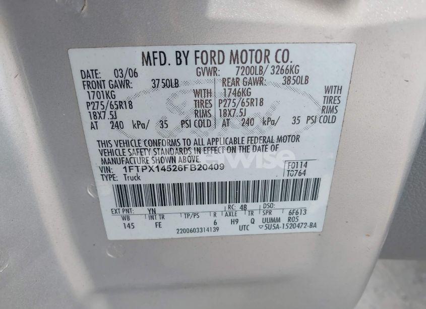 Photo 9 of 2006 Ford F-150 FX4/LARIAT/XL/XLT (VIN 1FTPX14526FB20409)
