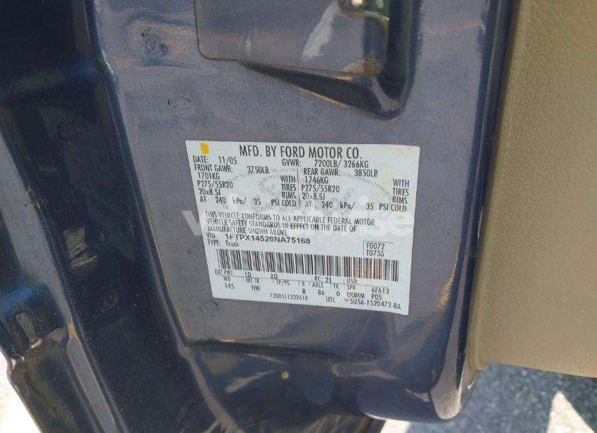 Photo 9 of 2006 Ford F-150 FX4/LARIAT/XL/XLT (VIN 1FTPX14526NA75168)