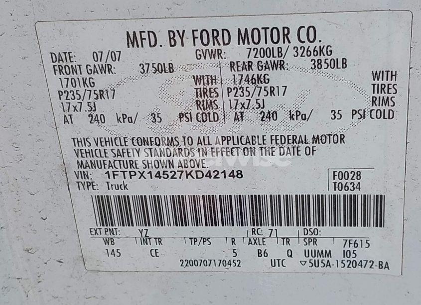 Photo 9 of 2007 Ford F-150 FX4/LARIAT/XL/XLT (VIN 1FTPX14527KD42148)