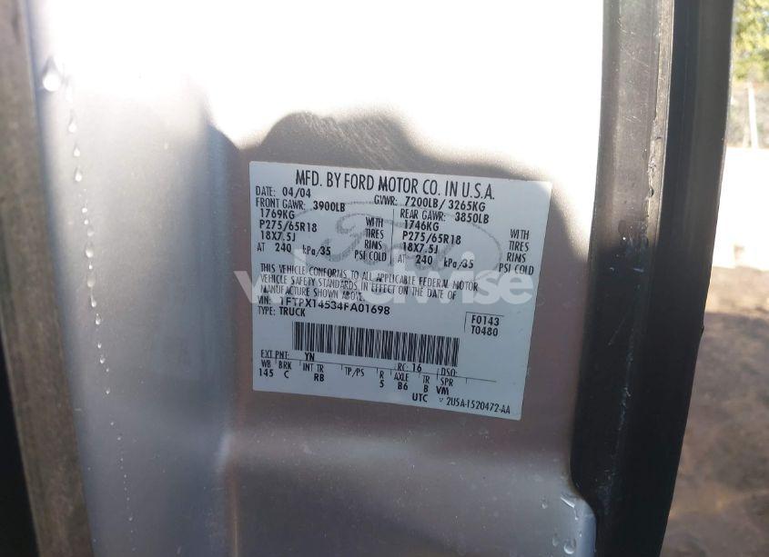 Photo 9 of 2004 Ford F-150 FX4/LARIAT/XL/XLT (VIN 1FTPX14534FA01698)