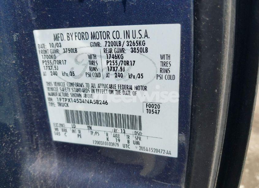 Photo 9 of 2004 Ford F-150 FX4/LARIAT/XL/XLT (VIN 1FTPX14534NA58246)