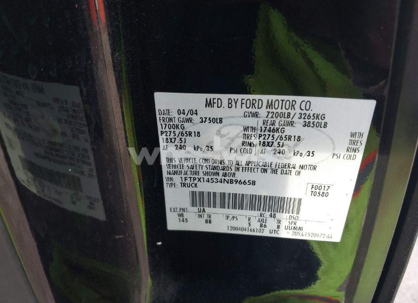 Photo 9 of 2004 Ford F-150 FX4/LARIAT/XL/XLT (VIN 1FTPX14534NB96658)