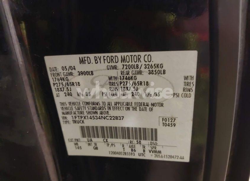 Photo 9 of 2004 Ford F-150 FX4/LARIAT/XL/XLT (VIN 1FTPX14534NC22837)