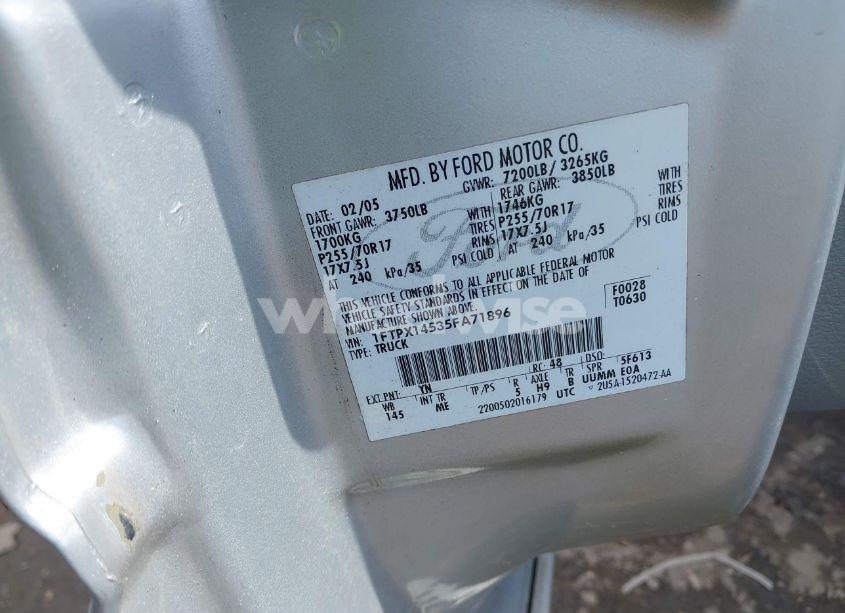 Photo 9 of 2005 Ford F-150 FX4/LARIAT/XL/XLT (VIN 1FTPX14535FA71896)