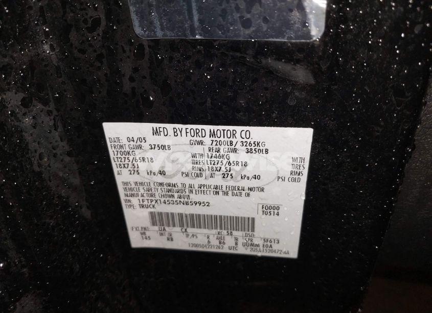 Photo 9 of 2005 Ford F-150 FX4/LARIAT/XL/XLT (VIN 1FTPX14535NB59952)