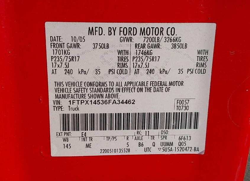 Photo 9 of 2006 Ford F-150 FX4/LARIAT/XL/XLT (VIN 1FTPX14536FA34462)