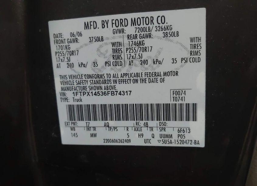 Photo 9 of 2006 Ford F-150 FX4/LARIAT/XL/XLT (VIN 1FTPX14536FB74317)