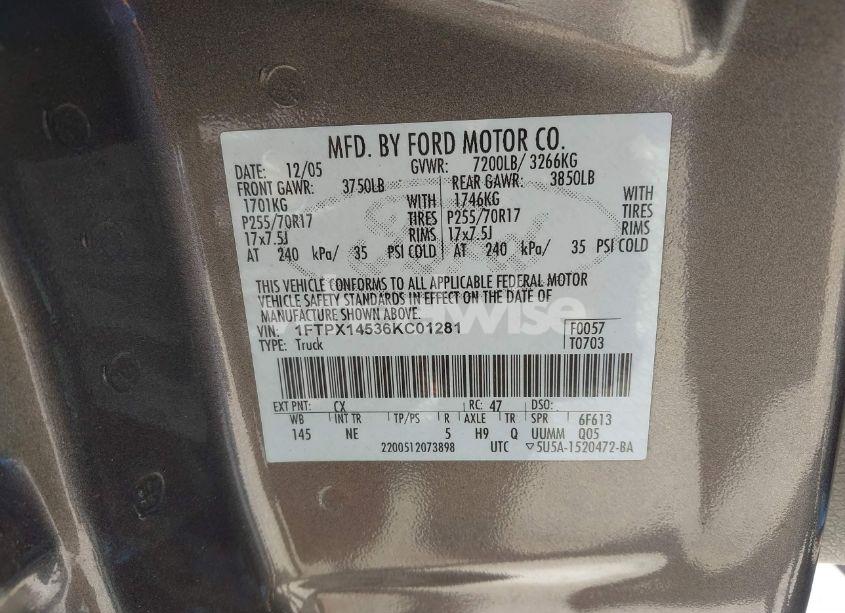 Photo 9 of 2006 Ford F-150 FX4/LARIAT/XL/XLT (VIN 1FTPX14536KC01281)