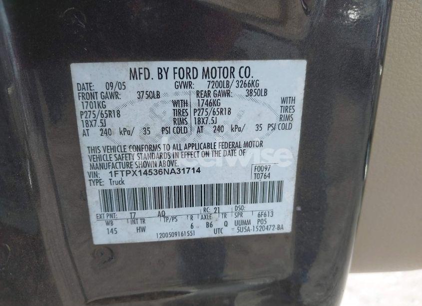 Photo 9 of 2006 Ford F-150 FX4/LARIAT/XL/XLT (VIN 1FTPX14536NA31714)
