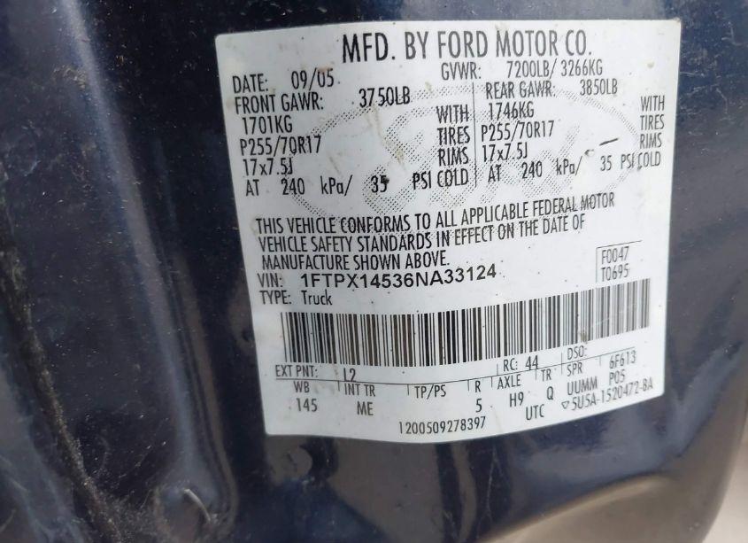Photo 9 of 2006 Ford F-150 FX4/LARIAT/XL/XLT (VIN 1FTPX14536NA33124)