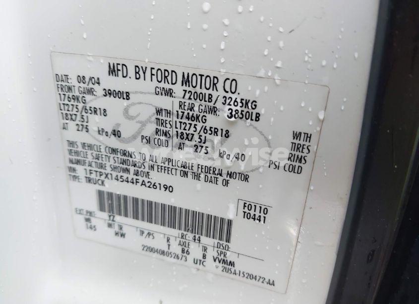 Photo 9 of 2004 Ford F-150 FX4/LARIAT/XL/XLT (VIN 1FTPX14544FA26190)