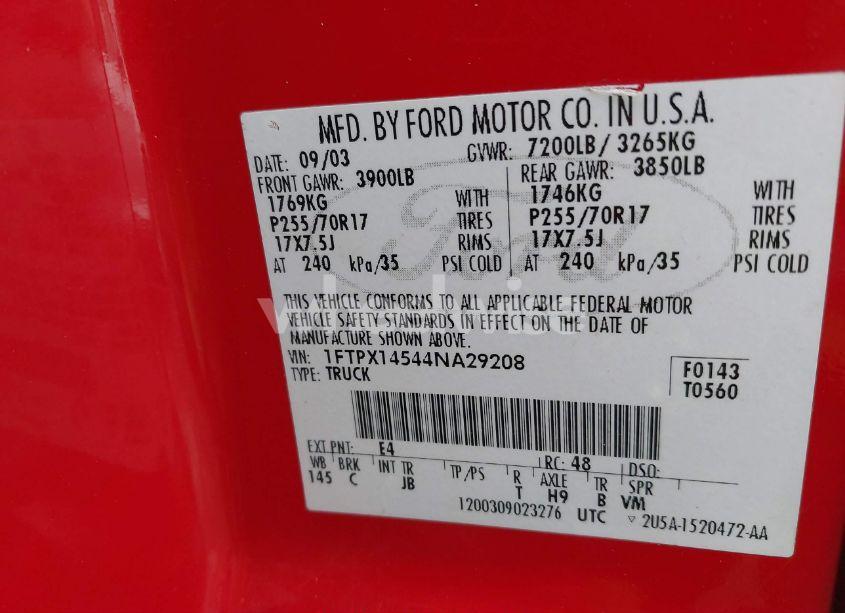 Photo 9 of 2004 Ford F-150 FX4/LARIAT/XL/XLT (VIN 1FTPX14544NA29208)