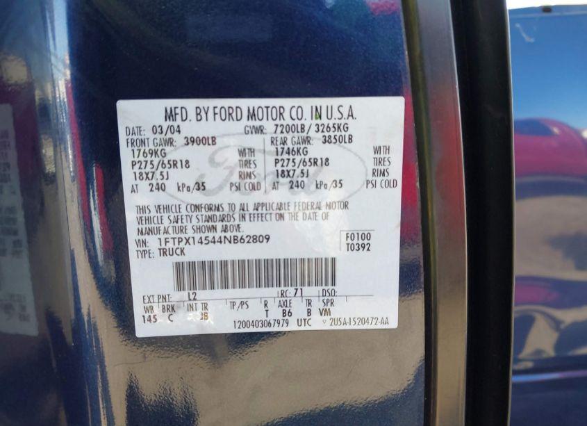 Photo 9 of 2004 Ford F-150 FX4/LARIAT/XL/XLT (VIN 1FTPX14544NB62809)