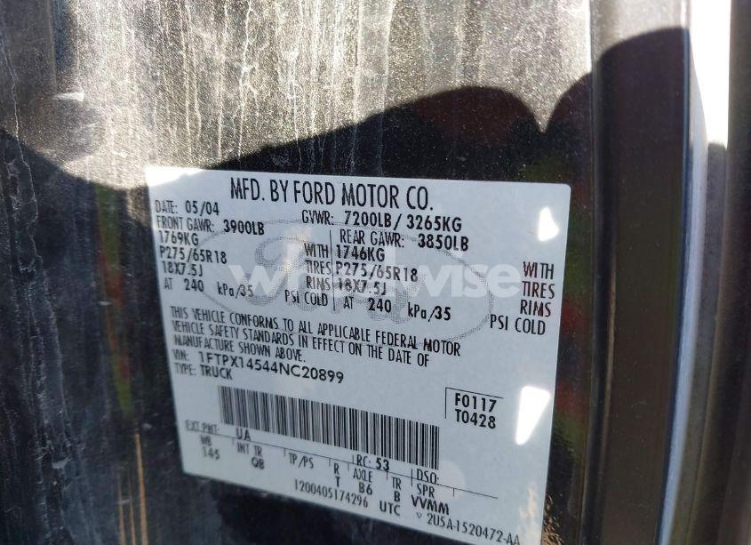 Photo 9 of 2004 Ford F-150 FX4/LARIAT/XL/XLT (VIN 1FTPX14544NC20899)