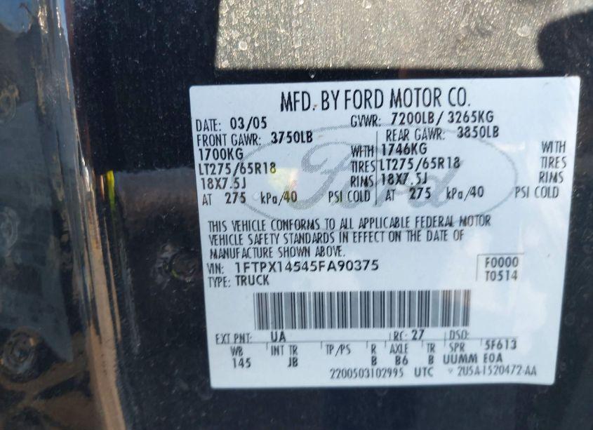 Photo 9 of 2005 Ford F-150 FX4/LARIAT/XL/XLT (VIN 1FTPX14545FA90375)